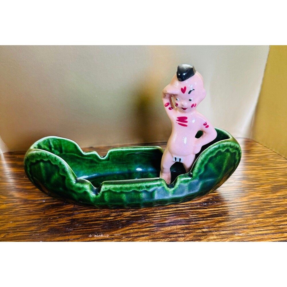 Vintage 1950s Gilner Pottery Happy Cannibal Canoe Planter Ashtray Kitschy MCM